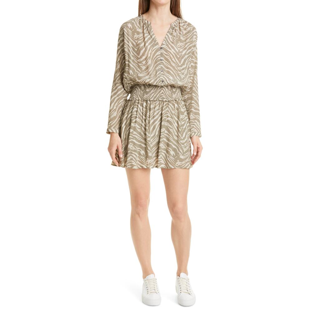 Rails 'Jasmine' Grey Rayon Safari Long Sleeve Minidress Size XS